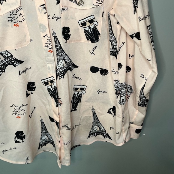 Karl Lagerfeld Paris Printed Baby Pink Button Down Top - Picture 6 of 11